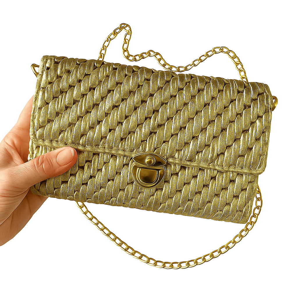 Creatukit tiene los mejores kits de bolsos de malla.¿Por qué elegir uno de nuestros 15 kits? 2 Bolso Cloe dorado