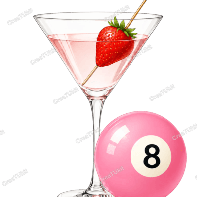 Diseño de martini y bolas de billar decorado con diamantes para kit de bedazzling