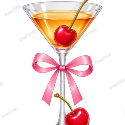 Diseño de martini y cerezas decorado con diamantes para kit de bedazzling