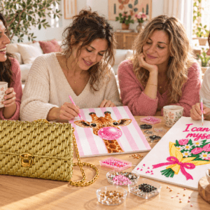 Cuatro amigas disfrutando de una tarde de manualidades con kits de CreatuKit