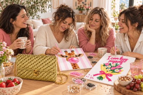 Cuatro amigas disfrutando de una tarde de manualidades con kits de CreatuKit