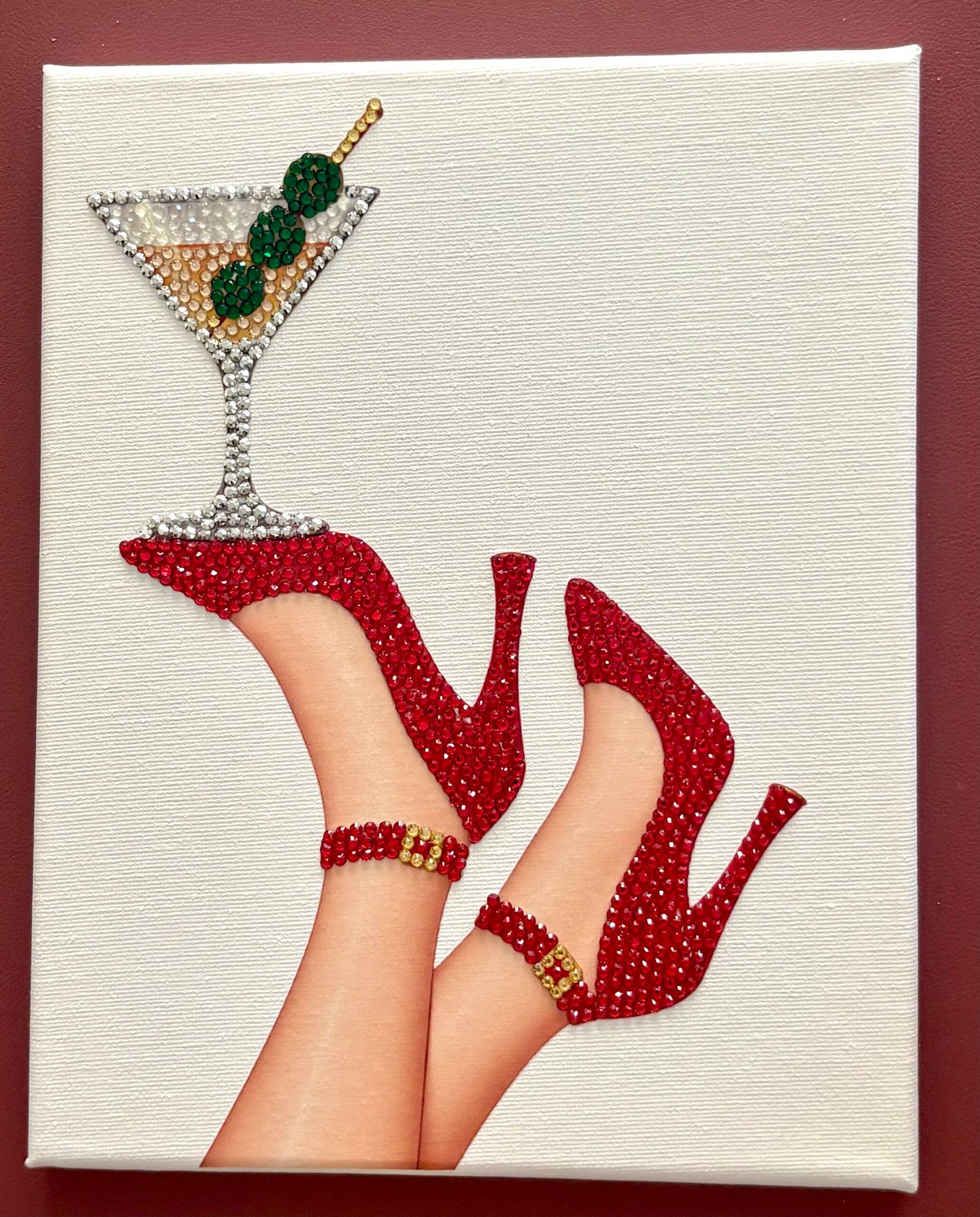 Cómo hacer un cuadro con diamantes por libre, paso a paso 4 Cuadro con diamantes terminado de Zapatos con martini